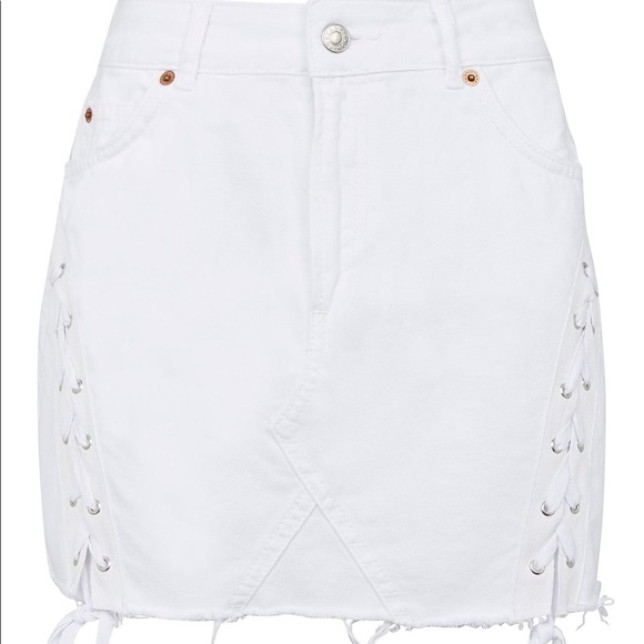 TOPSHOP White Denim Moto Lace Up Button Skirt - Picture 3 of 3